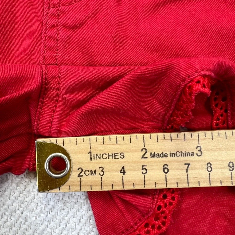 OshKosh B'gosh Shortalls Toddler 2T Red Eyelet Lace Trim Vestbak Cotton Bibs